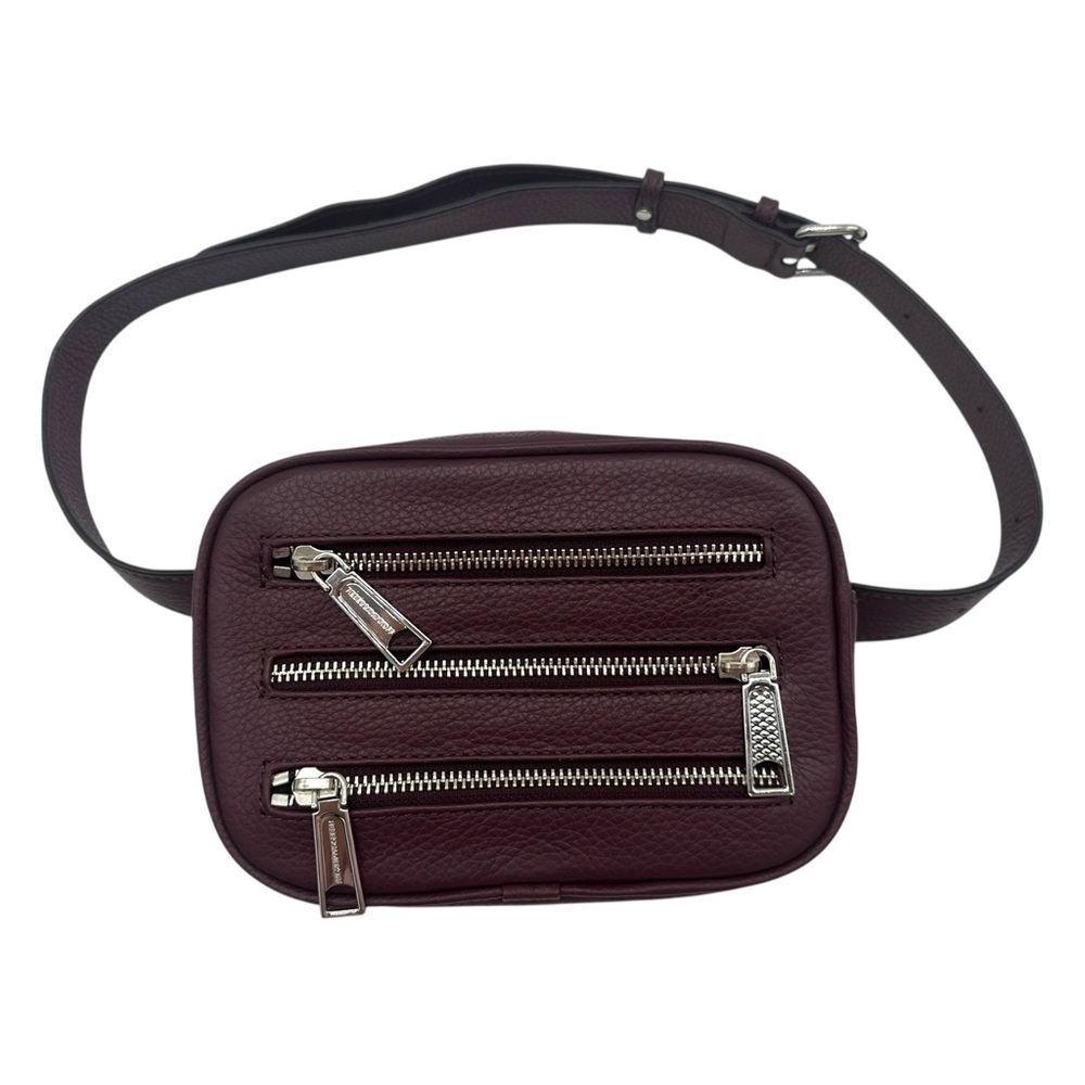 Rebecca Minkoff Triple Zip Belt Bag Fanny Pack Burgundy Pebbled Leather